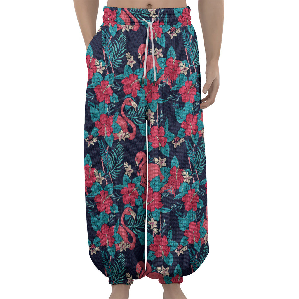 Flamingo And Hawaiian Floral Print Lantern Pants