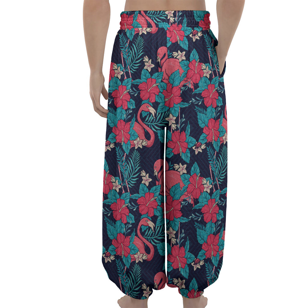 Flamingo And Hawaiian Floral Print Lantern Pants