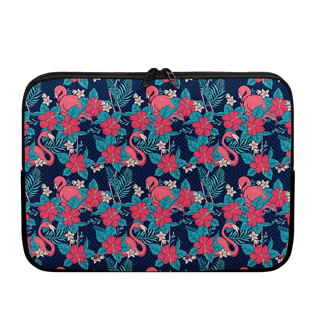 Flamingo And Hawaiian Floral Print Laptop Sleeve