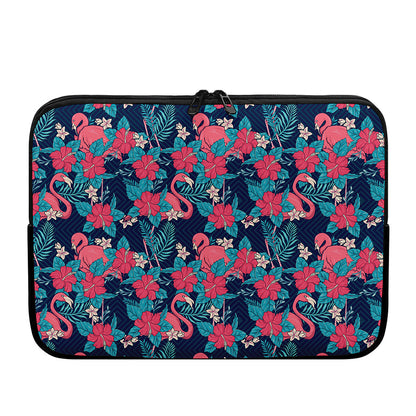 Flamingo And Hawaiian Floral Print Laptop Sleeve