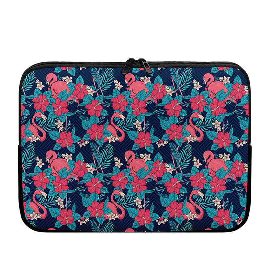 Flamingo And Hawaiian Floral Print Laptop Sleeve
