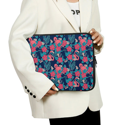 Flamingo And Hawaiian Floral Print Laptop Sleeve