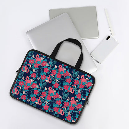 Flamingo And Hawaiian Floral Print Laptop Sleeve With Handle