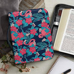 Flamingo And Hawaiian Floral Print Leather Bible Cover