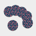 Flamingo And Hawaiian Floral Print Leather Coaster Set