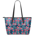 Flamingo And Hawaiian Floral Print Leather Tote Bag With Zipper
