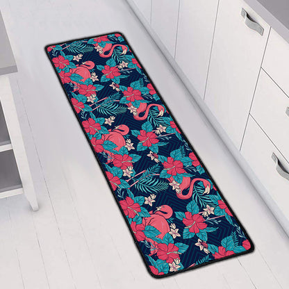 Flamingo And Hawaiian Floral Print Long Kitchen Mat