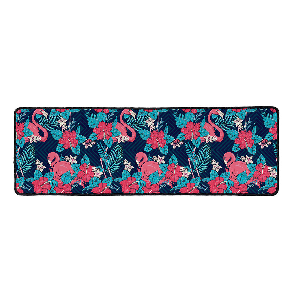 Flamingo And Hawaiian Floral Print Long Kitchen Mat