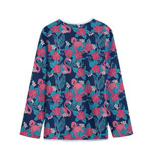 Flamingo And Hawaiian Floral Print Long Sleeve Short Coat