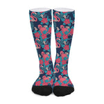 Flamingo And Hawaiian Floral Print Long Socks