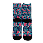 Flamingo And Hawaiian Floral Print Long Socks