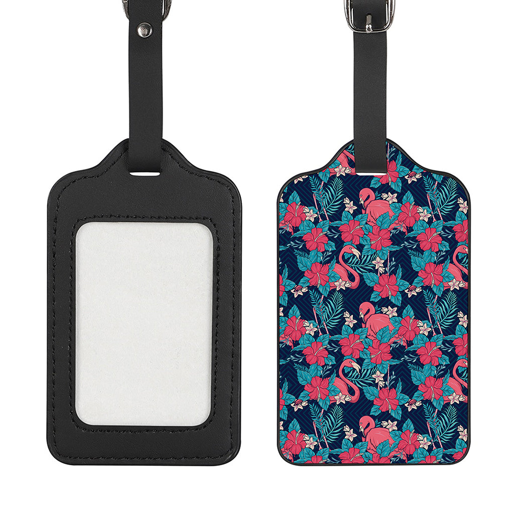 Flamingo And Hawaiian Floral Print Luggage Tag