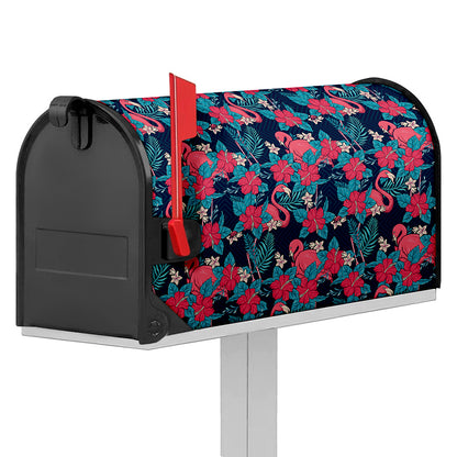 Flamingo And Hawaiian Floral Print Mailbox Cover