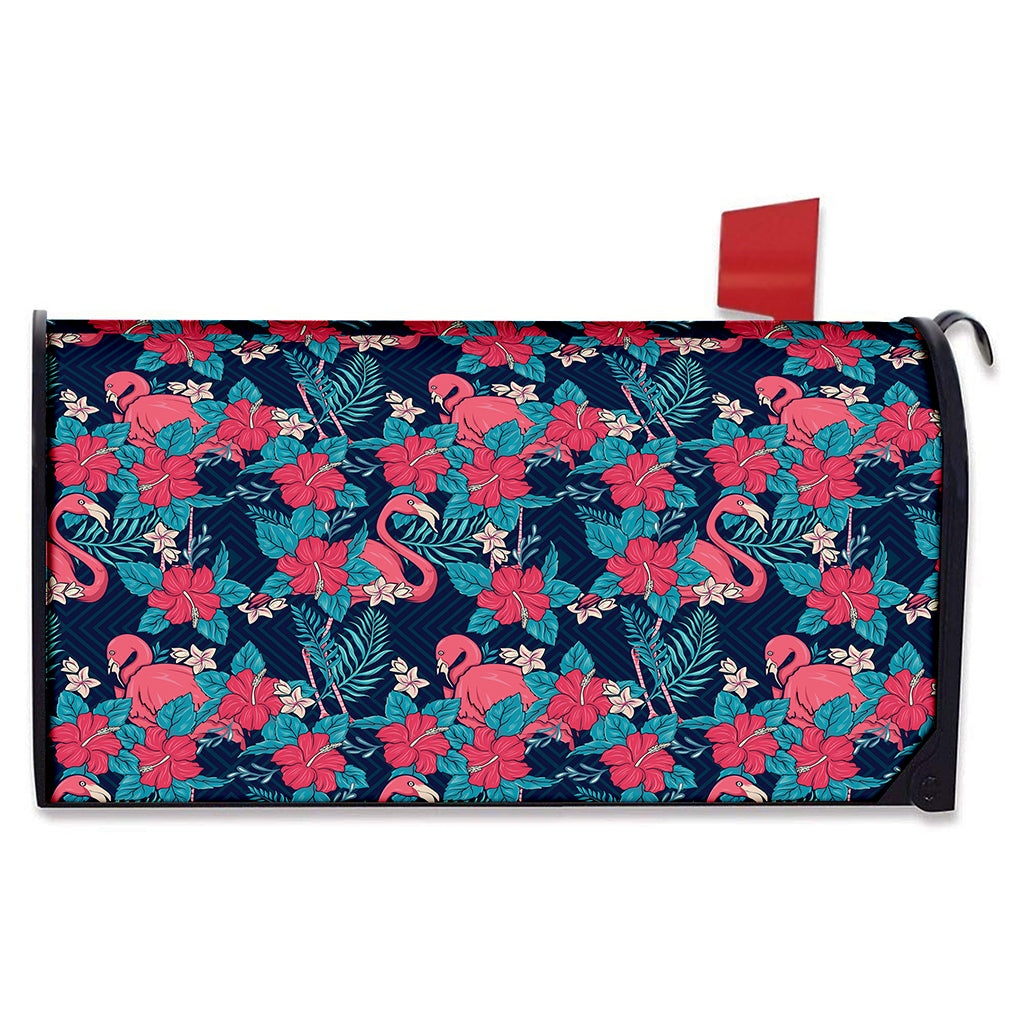 Flamingo And Hawaiian Floral Print Mailbox Cover