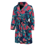 Flamingo And Hawaiian Floral Print Men's Bathrobe