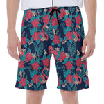 Flamingo And Hawaiian Floral Print Men's Beach Shorts