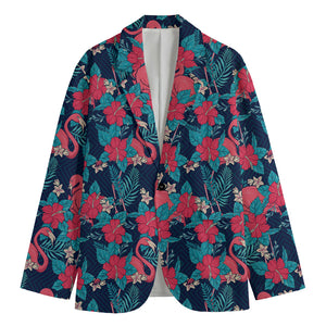 Flamingo And Hawaiian Floral Print Men's Blazer