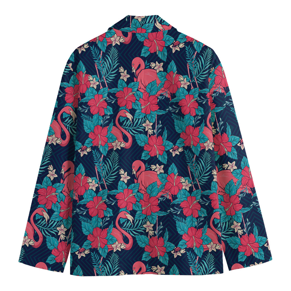 Flamingo And Hawaiian Floral Print Men's Blazer