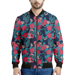 Flamingo And Hawaiian Floral Print Men's Bomber Jacket