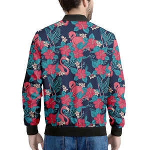 Flamingo And Hawaiian Floral Print Men's Bomber Jacket