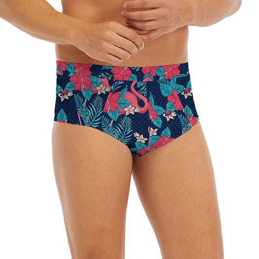 Flamingo And Hawaiian Floral Print Men's Briefs
