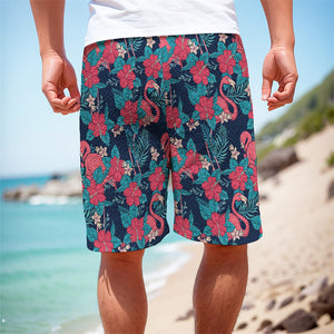 Flamingo And Hawaiian Floral Print Men's Cargo Shorts