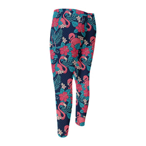 Flamingo And Hawaiian Floral Print Men's Compression Pants