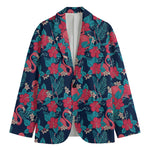 Flamingo And Hawaiian Floral Print Men's Cotton Blazer