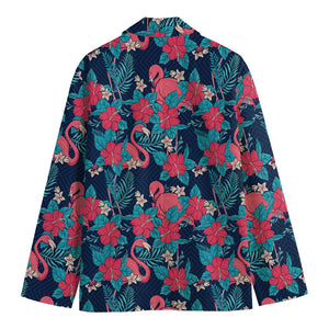 Flamingo And Hawaiian Floral Print Men's Cotton Blazer