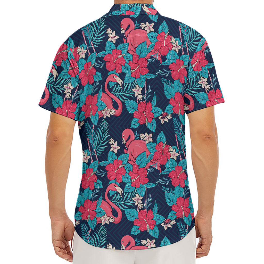 Flamingo And Hawaiian Floral Print Men's Deep V-Neck Shirt