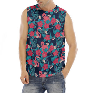 Flamingo And Hawaiian Floral Print Men's Fitness Tank Top