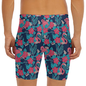 Flamingo And Hawaiian Floral Print Men's Long Boxer Briefs