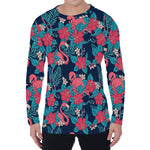Flamingo And Hawaiian Floral Print Men's Long Sleeve T-Shirt