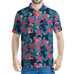 Flamingo And Hawaiian Floral Print Men's Polo Shirt