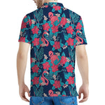 Flamingo And Hawaiian Floral Print Men's Polo Shirt