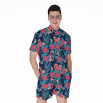 Flamingo And Hawaiian Floral Print Men's Rompers