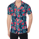 Flamingo And Hawaiian Floral Print Men's Shirt