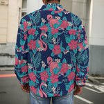 Flamingo And Hawaiian Floral Print Men's Shirt Jacket