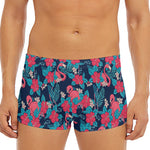 Flamingo And Hawaiian Floral Print Men's Short Boxer Briefs