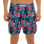 Flamingo And Hawaiian Floral Print Men's Split Running Shorts