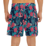 Flamingo And Hawaiian Floral Print Men's Split Running Shorts