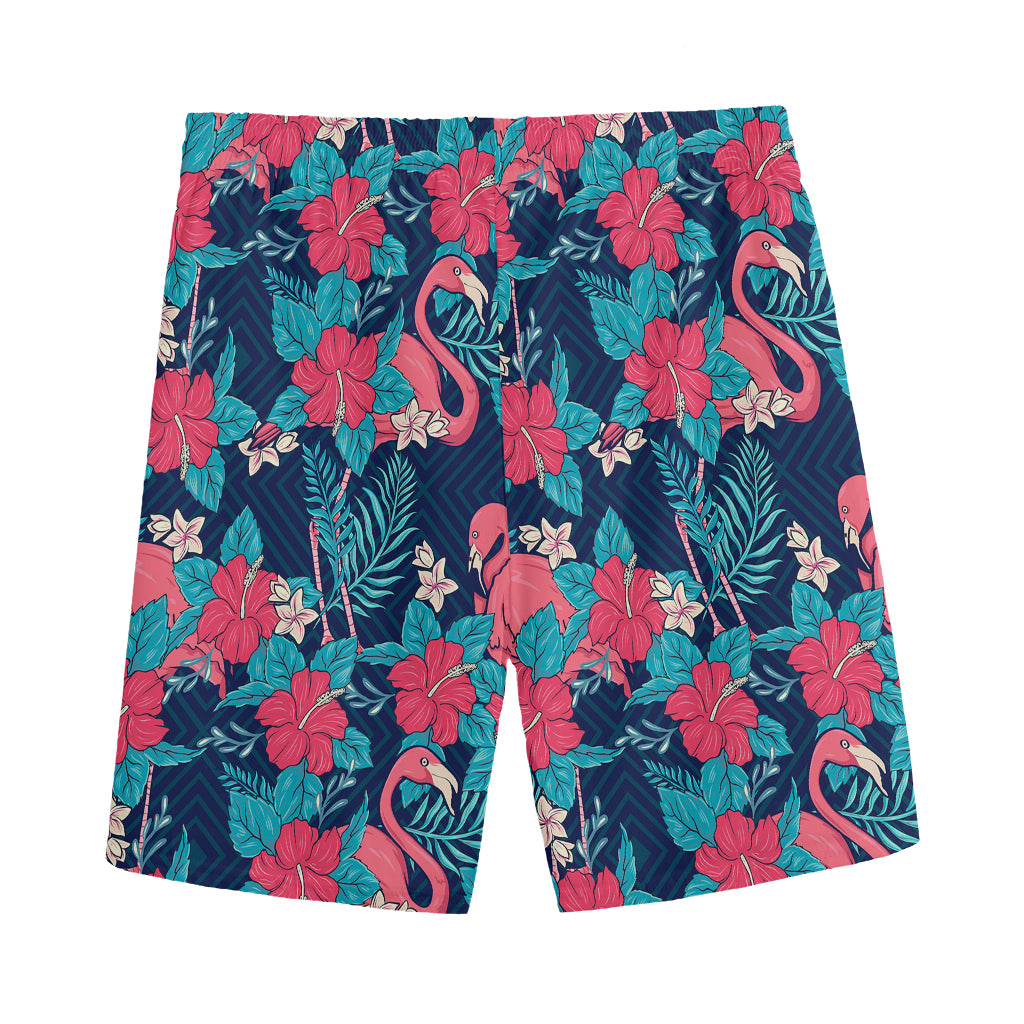 Flamingo And Hawaiian Floral Print Men's Sports Shorts