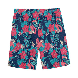 Flamingo And Hawaiian Floral Print Men's Sports Shorts