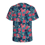 Flamingo And Hawaiian Floral Print Men's Sports T-Shirt