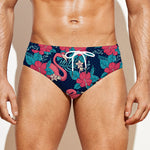 Flamingo And Hawaiian Floral Print Men's Swim Briefs