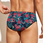 Flamingo And Hawaiian Floral Print Men's Swim Briefs