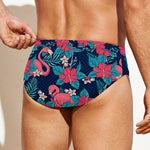 Flamingo And Hawaiian Floral Print Men's Swim Briefs