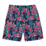 Flamingo And Hawaiian Floral Print Men's Swim Trunks