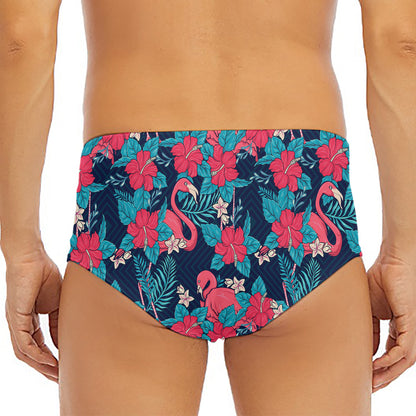Flamingo And Hawaiian Floral Print Men's Triangle Swim Briefs