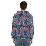 Flamingo And Hawaiian Floral Print Men's Velvet Pullover Hoodie